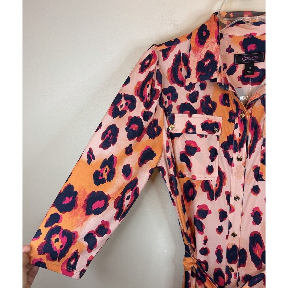 C WONDER by Christian Siriano Leopard Print Maxi Shirt Dress Melon Cloud Medium - Picture 6 of 14